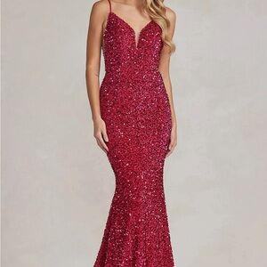 Elegant Red Sequin Evening Gown